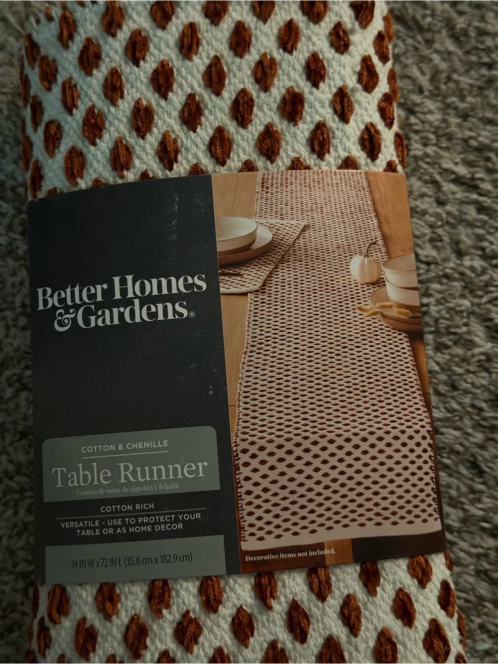 Better Homes And Gardens White Chenille Table Runner with Rust Accents